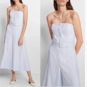 CLUB MONACO Alberrtah Cropped Wide Leg Strapless Blue Striped Jumpsuit